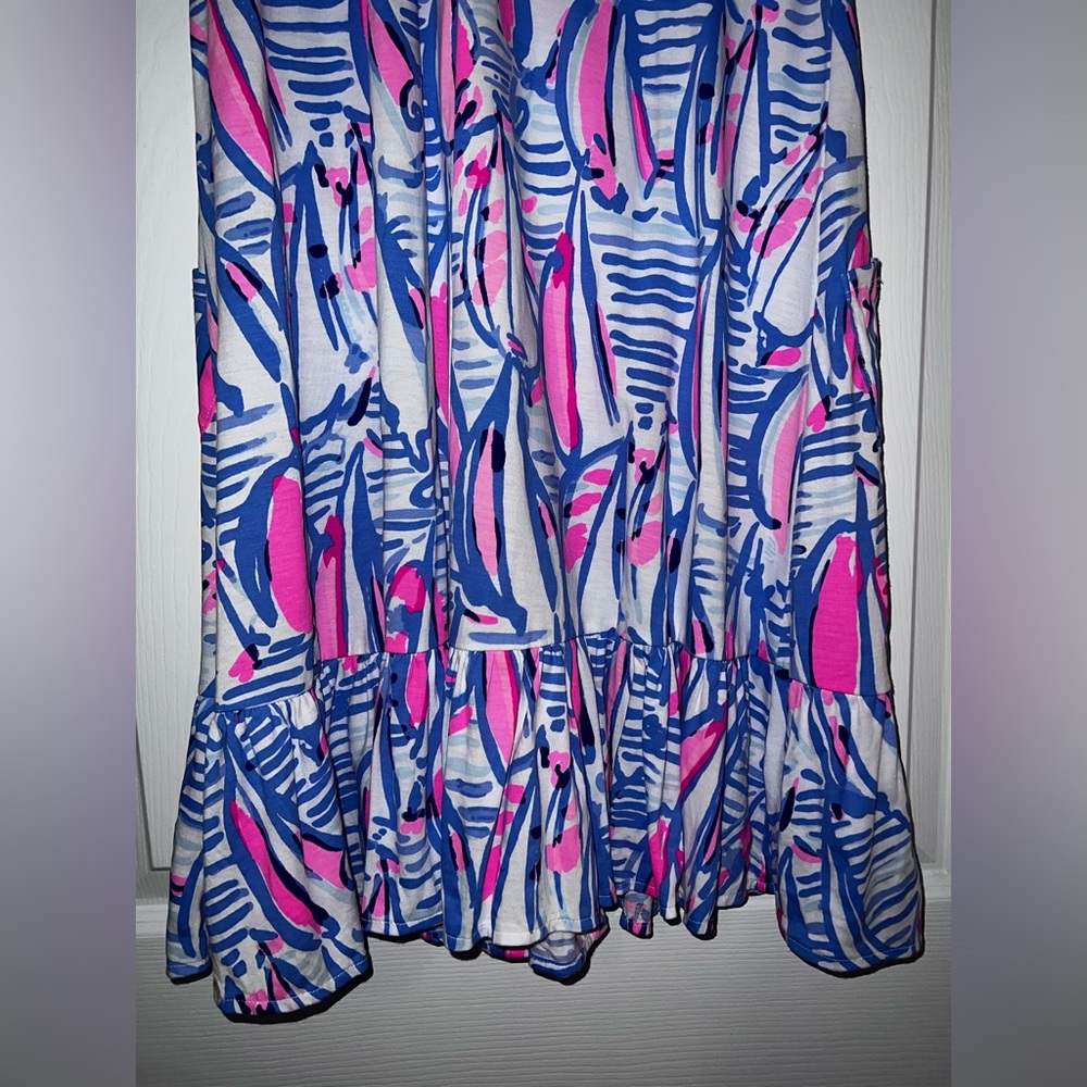 NWOT UNICORN Kristen Flounce Dress in Blue Haven pop up red right return - Picture 8 of 11